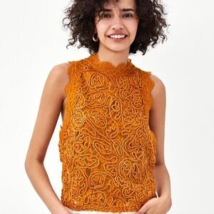 Zara Trafaluc Embroidered Lace Detail Sleeveless Top with Zipper Back